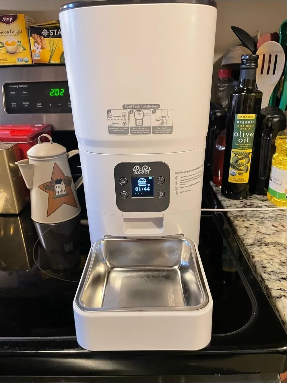PitPet Automatic Pet Feeder with LED Display - White Cats & Small Dogs